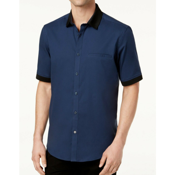 Alfani Other - Alfani Men's Black Blue Collared Short Sleeve Contrast Button Down Shirt XL NEW